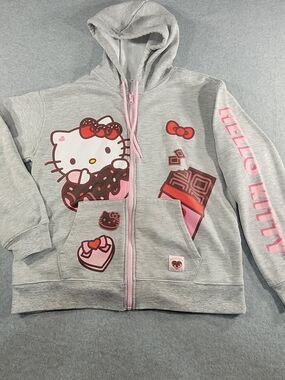 Hello Kitty Light Gray & Pink Zip-Up Hoodie
